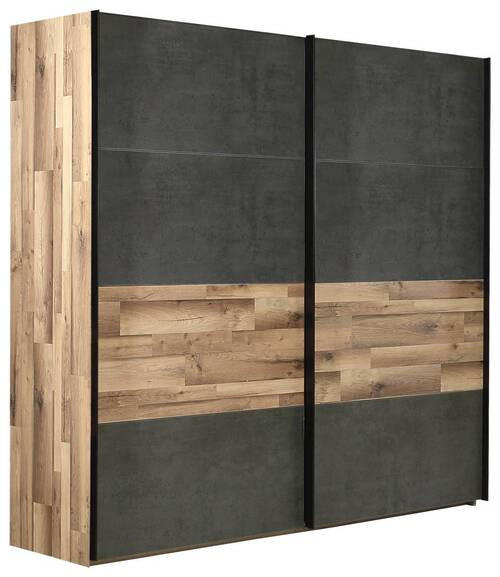 SCHWEBETÜRENSCHRANK 220/211/61 cm 2-türig Eichefarben, Dunkelgrau  - Eichefarben/Dunkelgrau, LIFESTYLE, Holzwerkstoff/Metall (220/211/61cm) - Ti'me