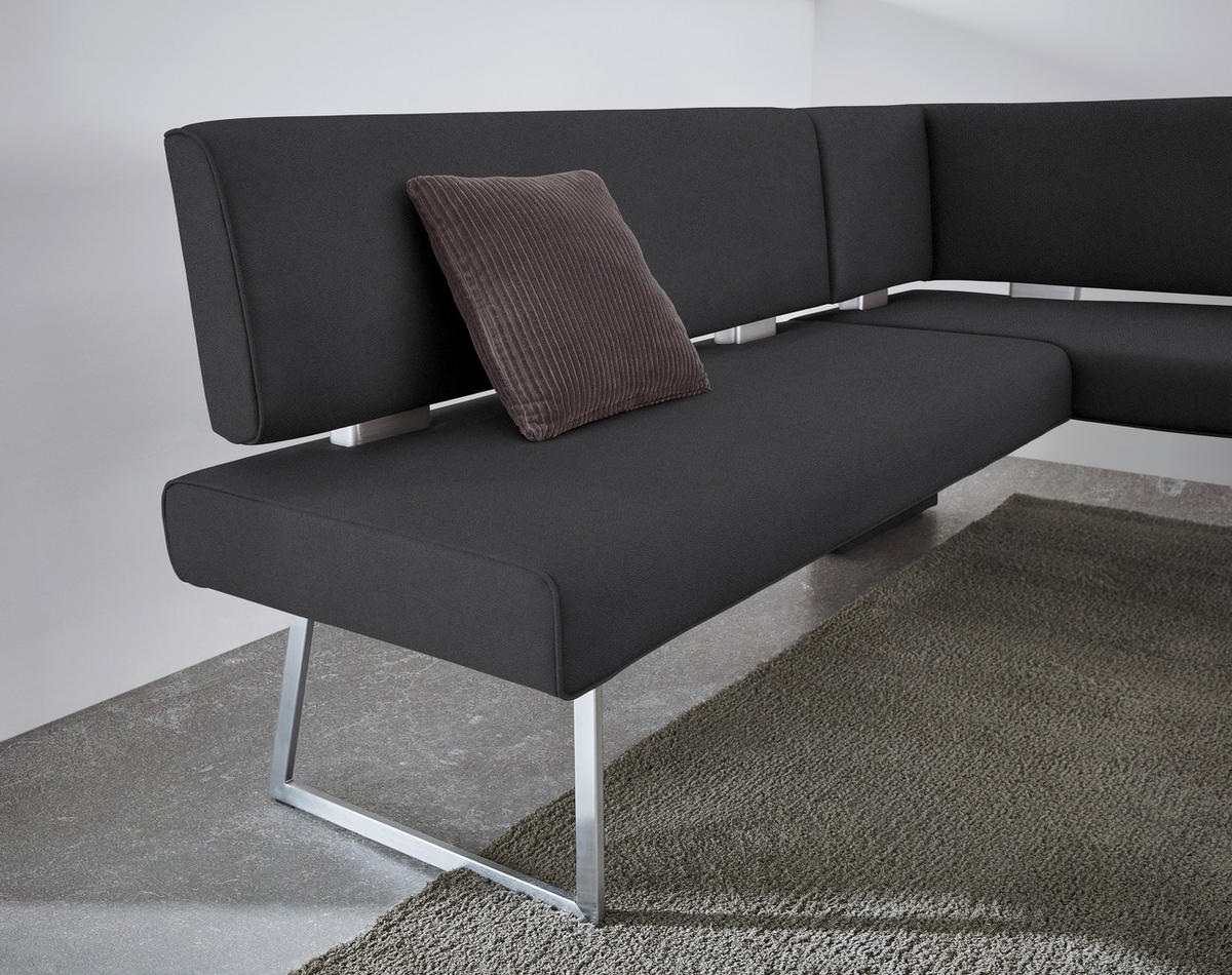 ECKBANK in Metall, Textil Schwarz, Edelstahlfarben  - Edelstahlfarben/Schwarz, Design, Textil/Metall (208/160cm) - Dieter Knoll