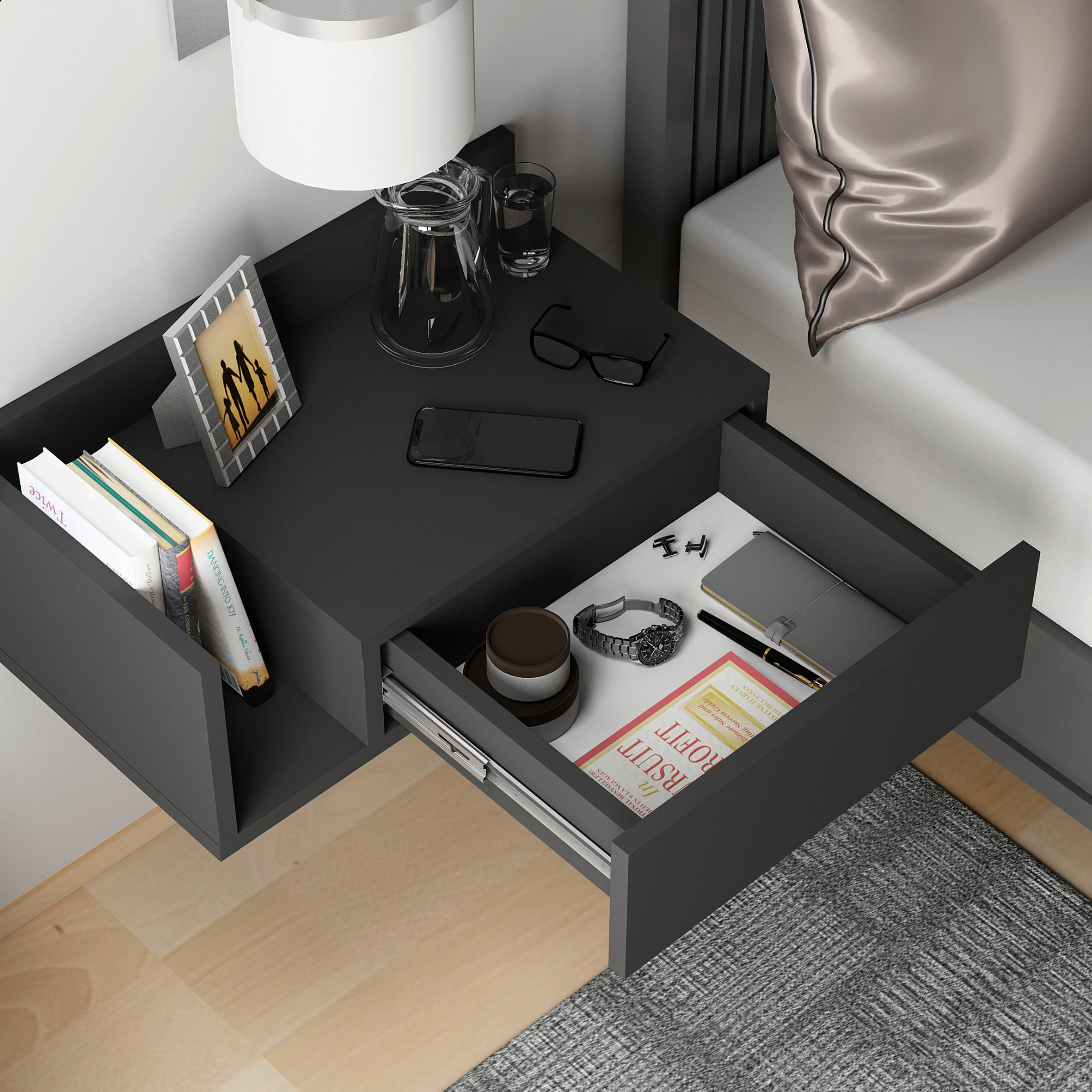 NACHTTISCH 60/21,4/35 cm  in Anthrazit  - Anthrazit, Design, Holzwerkstoff (60/21,4/35cm) - MID.YOU