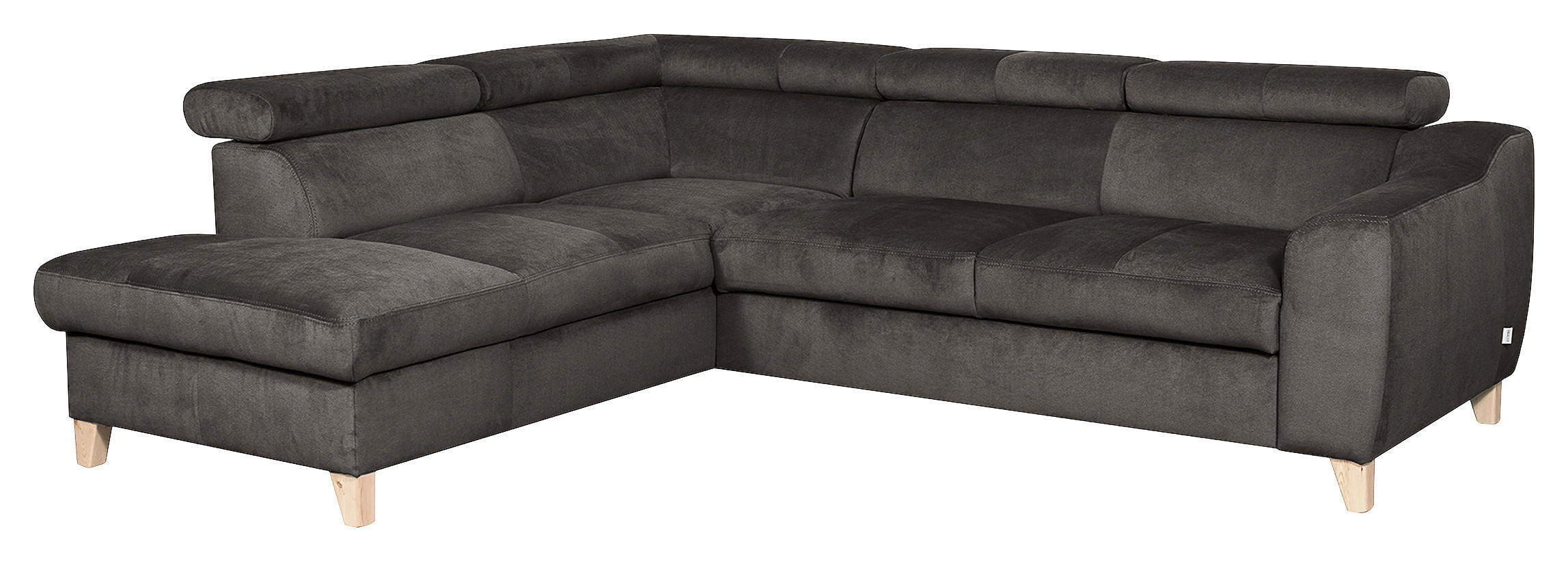 ECKSOFA Dunkelgrau Webstoff - Dunkelgrau/Buchefarben, Design, Holz/Textil (208/245cm) - Livetastic