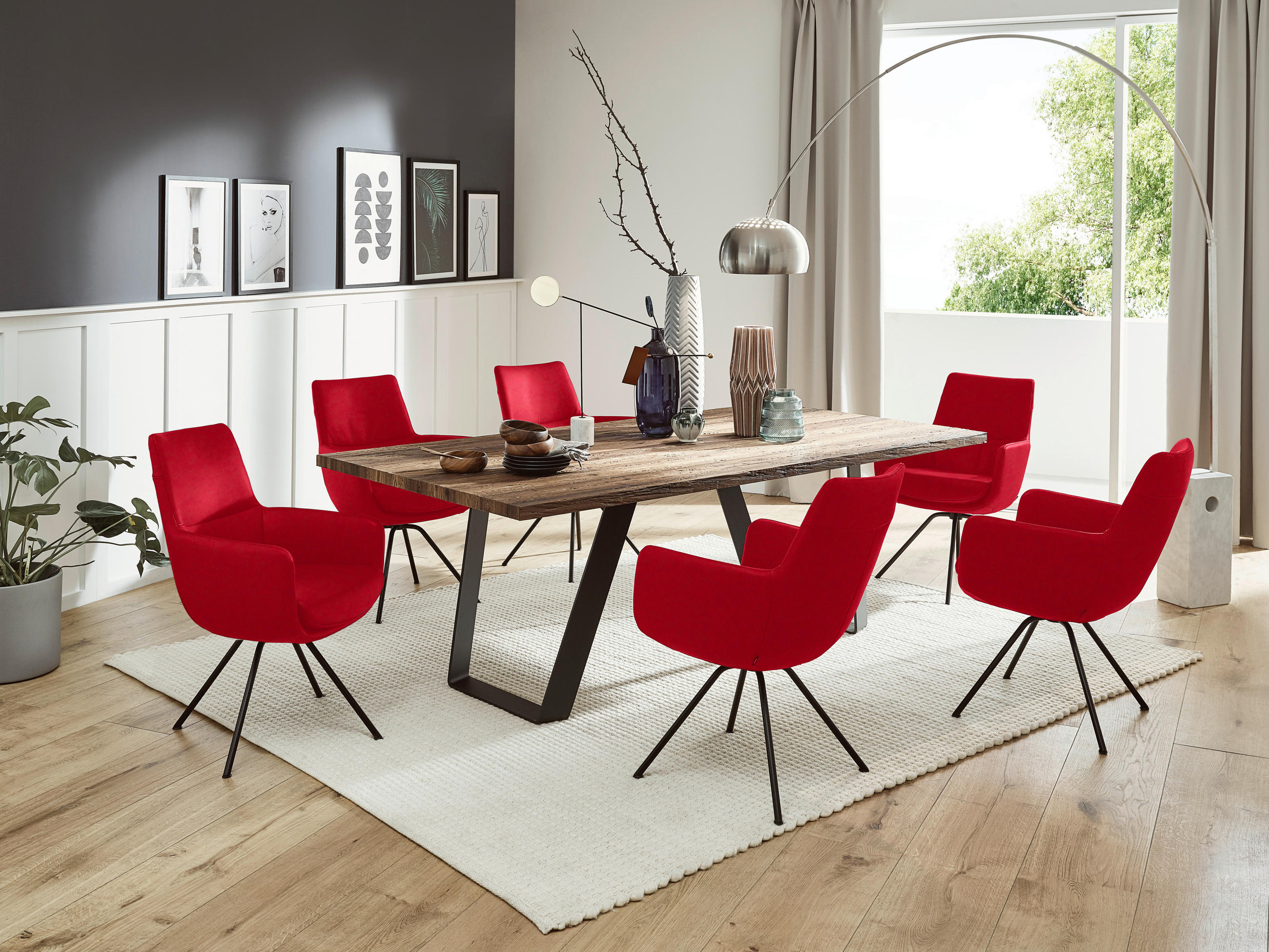 ARMLEHNSTUHL  in Stahl  - Rot/Schwarz, Design, Leder/Metall (60/90/61cm) - Dieter Knoll