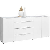 COMODĂ CU UȘI 225/101/40,5 cm  - culoare crom/alb lucios intens, Basics, plastic/sticlă (225/101/40,5cm) - Voleo