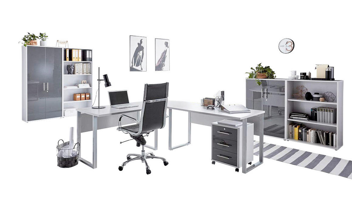 BÜRO - Anthrazit Hochglanz/Grau, MODERN, Holzwerkstoff - MID.YOU