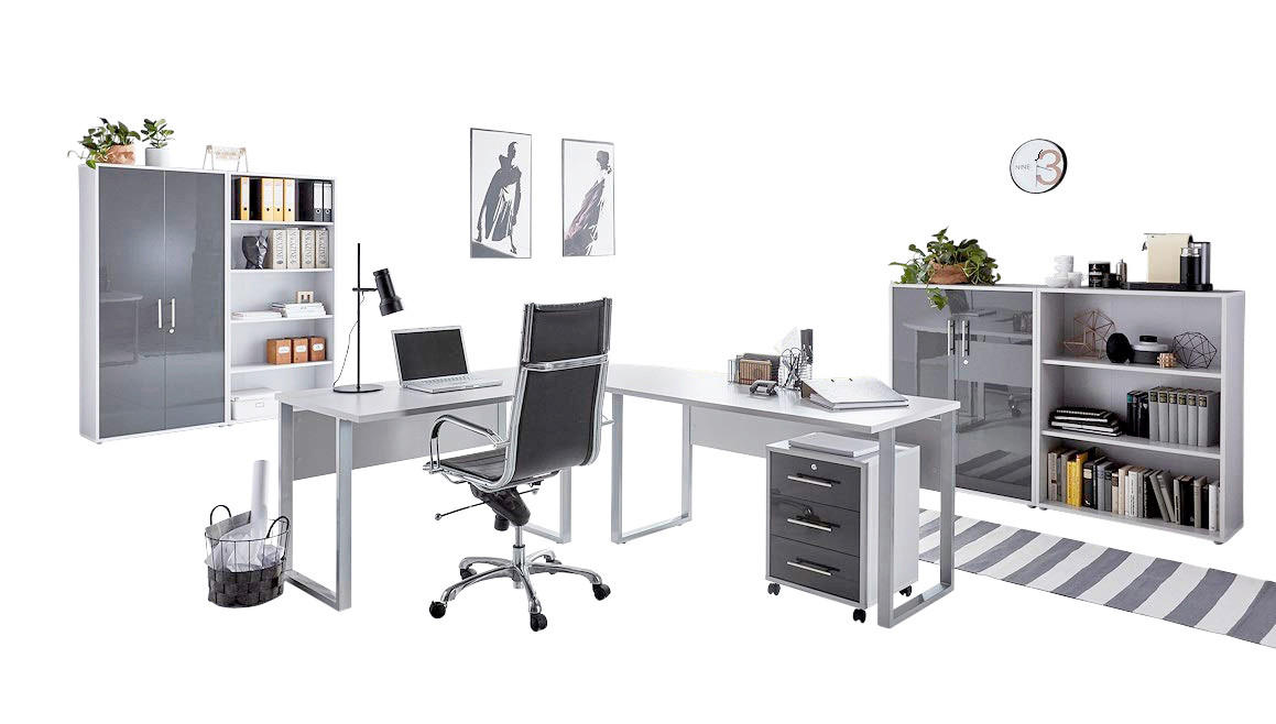 Mid.you Büro Office Edition - Büro Set 1 Grau, Anthrazit Hochglanz