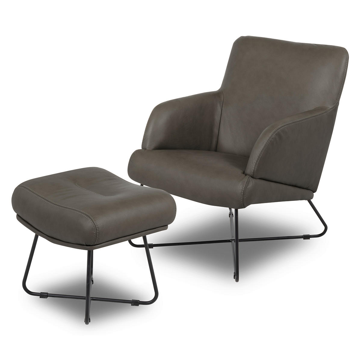 SESSELSET Echtleder Anthrazit  - Anthrazit/Kirschrot, Design, Leder/Metall (67/87/74cm) - Livetastic