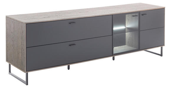 LOWBOARD in 208/68/50 cm - Eichefarben/Anthrazit, Design, Glas/Holz (208/68/50cm) - Novel