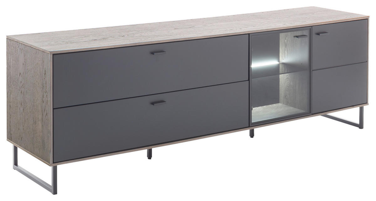 LOWBOARD  in 208/68/50 cm  - Eichefarben/Anthrazit, Design, Glas/Holz (208/68/50cm) - MID.YOU
