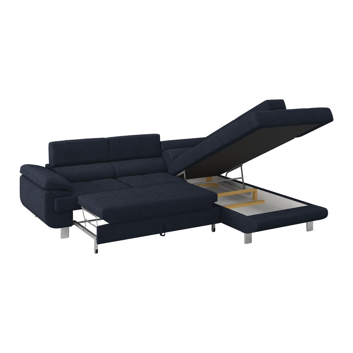 ECKSOFA Dunkelblau Drell  - Dunkelblau, MODERN, Textil/Metall (270/230cm) - MID.YOU