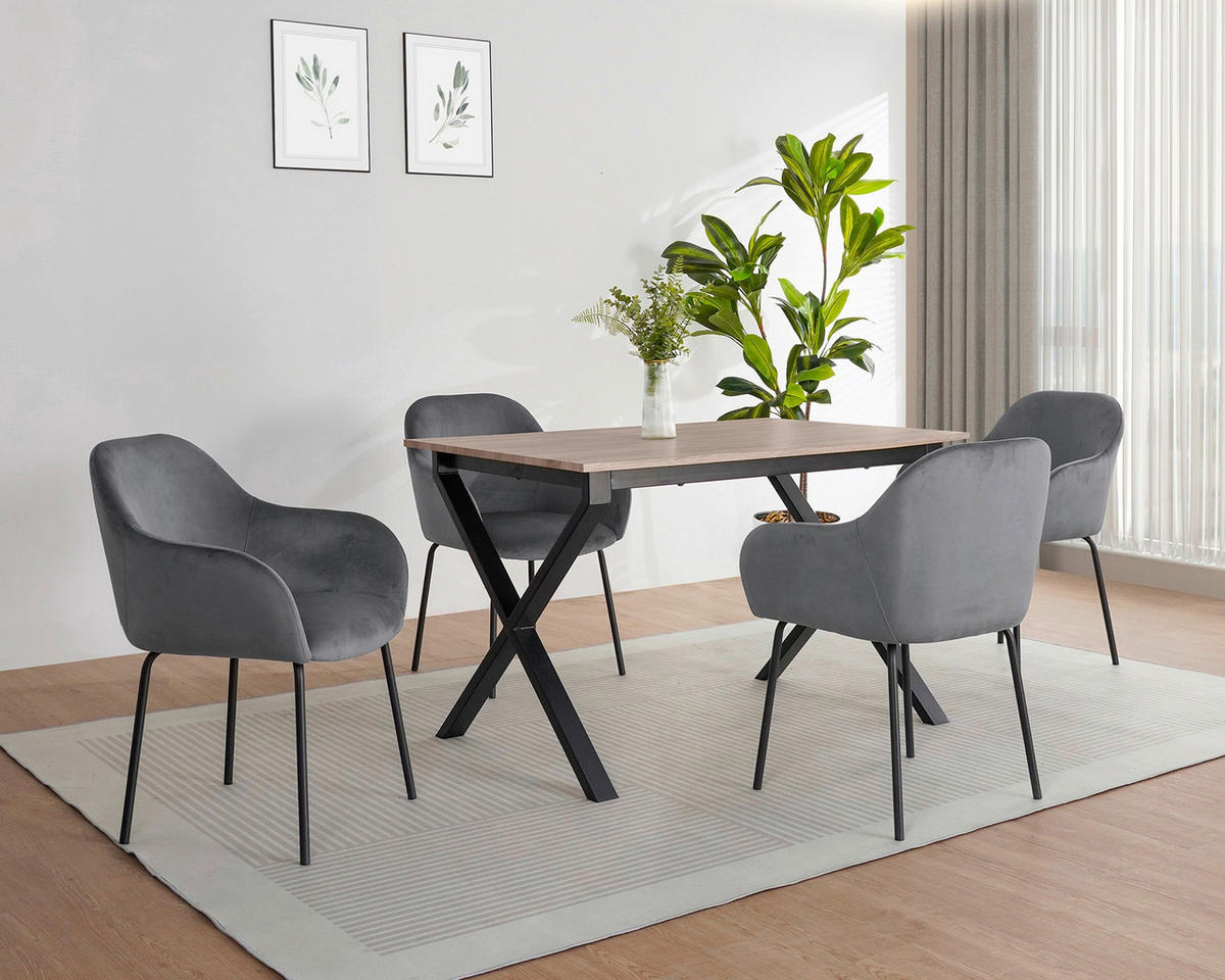 ESSTISCH 120/80/76 cm Nachbildung  Metall, Holzwerkstoff gastro- und objekttauglich rechteckig Eichefarben  - Eichefarben/Schwarz, MODERN, Holzwerkstoff/Metall (120/80/76cm) - MID.YOU