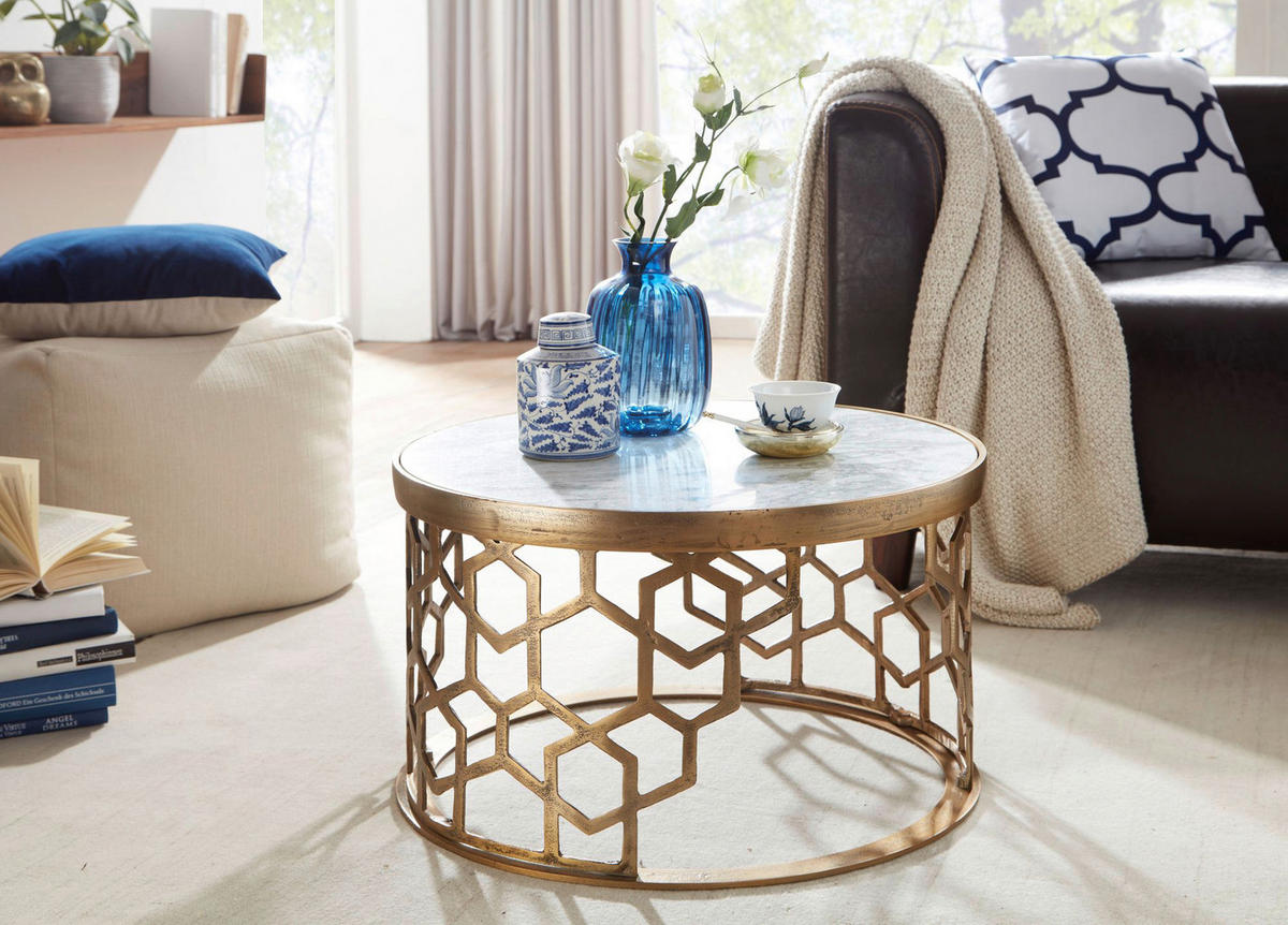 COUCHTISCH 60/60/36 cm rund Goldfarben  - Goldfarben, Design, Stein/Metall (60/60/36cm) - MID.YOU
