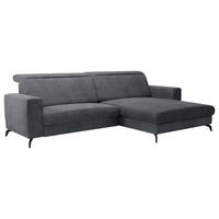ECKSOFA Grau Cord Kopfteilverstellung  - Schwarz/Grau, KONVENTIONELL, Textil/Metall (290/178cm) - Cantus
