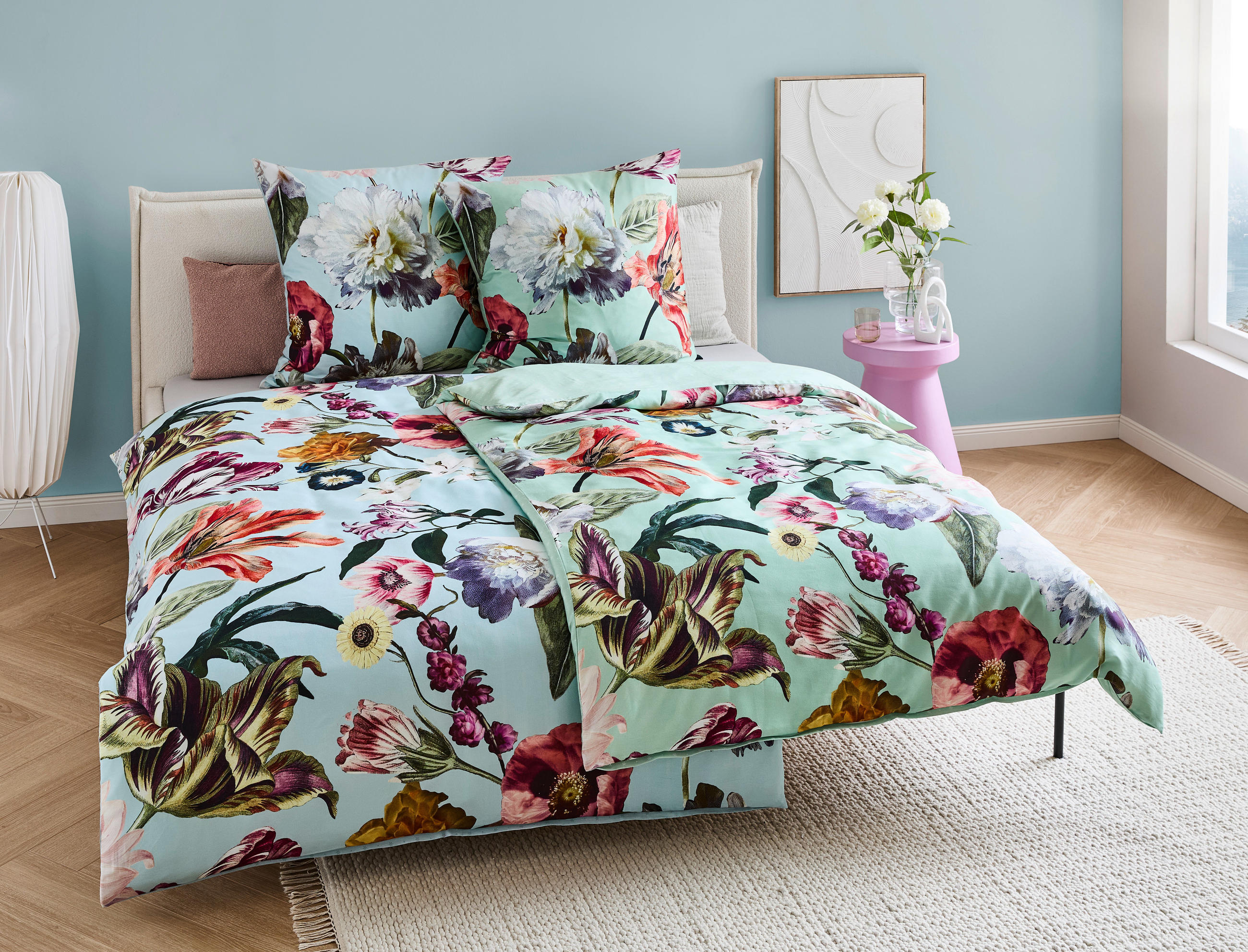 WENDEBETTWÄSCHE FILOU Satin 135/200 cm  - Pastellblau, KONVENTIONELL, Textil (135/200cm) - Essenza