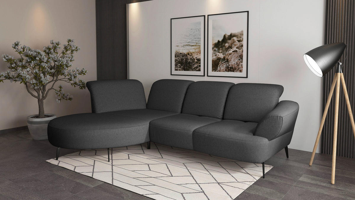 ECKSOFA in Flachgewebe Dunkelgrau  - Dunkelgrau/Schwarz, Modern, Textil/Metall (208/313cm) - Sit & More