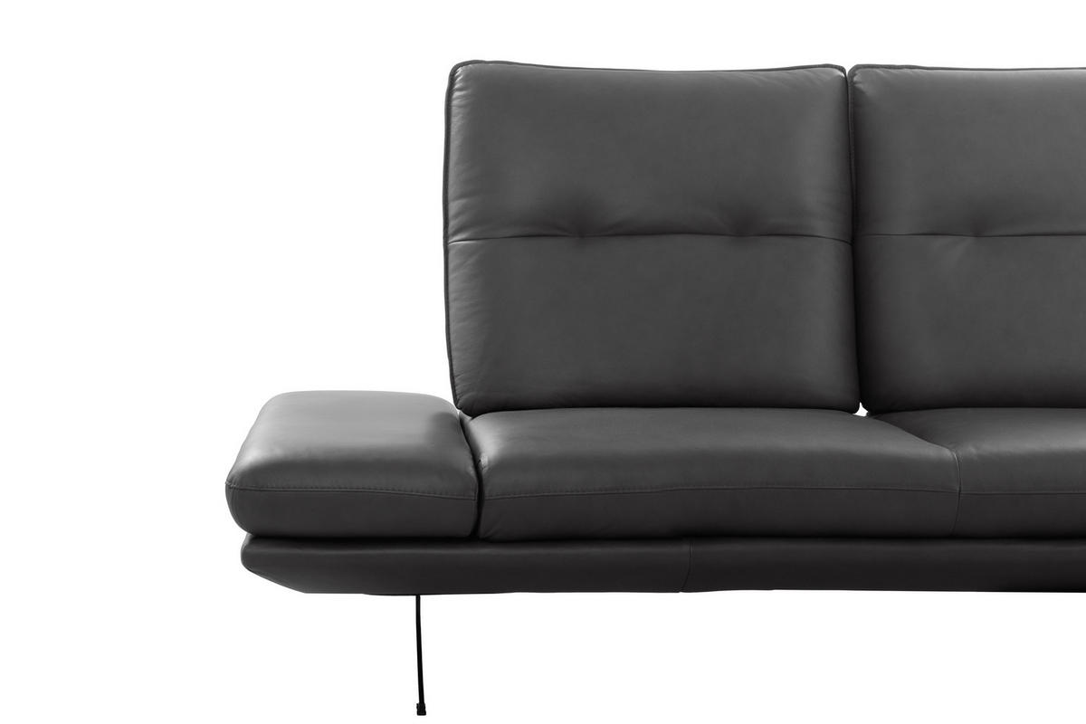 2,5-SITZER Echtleder Dunkelgrau  - Dunkelgrau/Schwarz, Design, Leder/Metall (218/95/107cm) - Celina Home