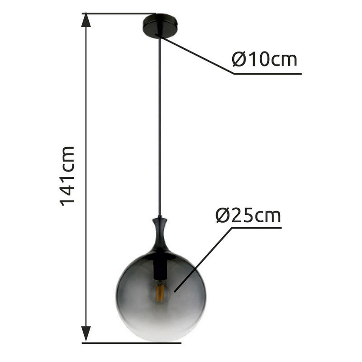 ZÁVĚSNÉ SVÍTIDLO, 25/141 cm  - černá, Design, kov/plast (25/141cm) - Globo