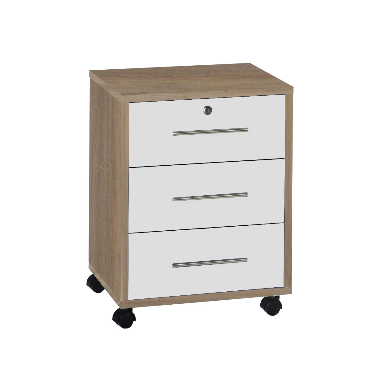 ROLLCONTAINER Weiß, Sonoma Eiche  - Edelstahlfarben/Weiß, MODERN, Holzwerkstoff/Kunststoff (44/58/40cm) - MID.YOU