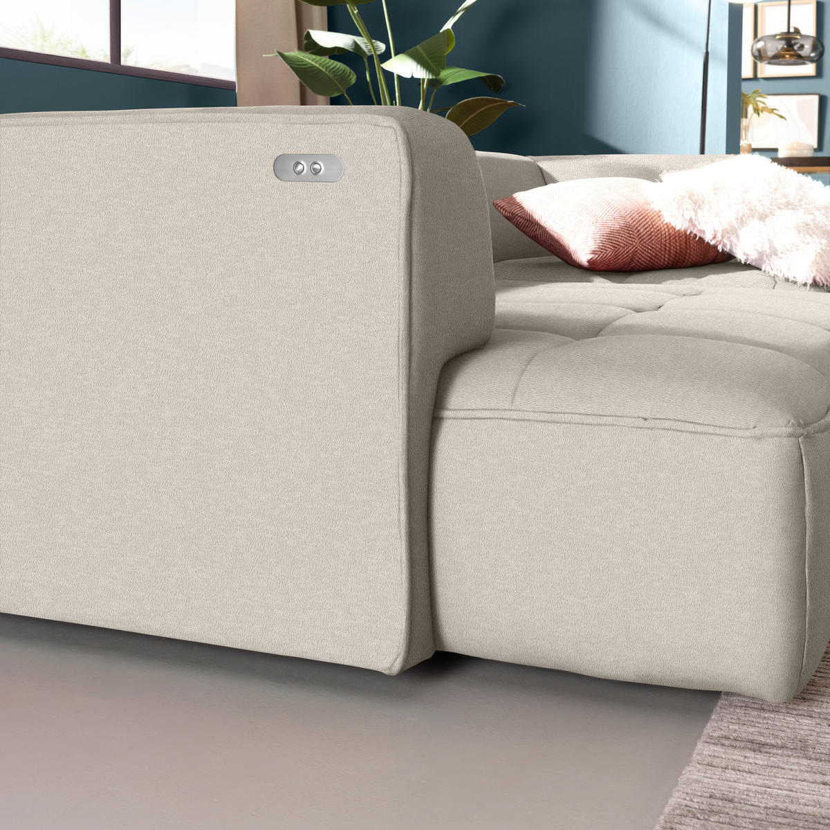 ECKSOFA  in Webstoff Creme  288/188 cm  - Creme/Schwarz, Design, Kunststoff/Textil (288/188cm) - Welnova