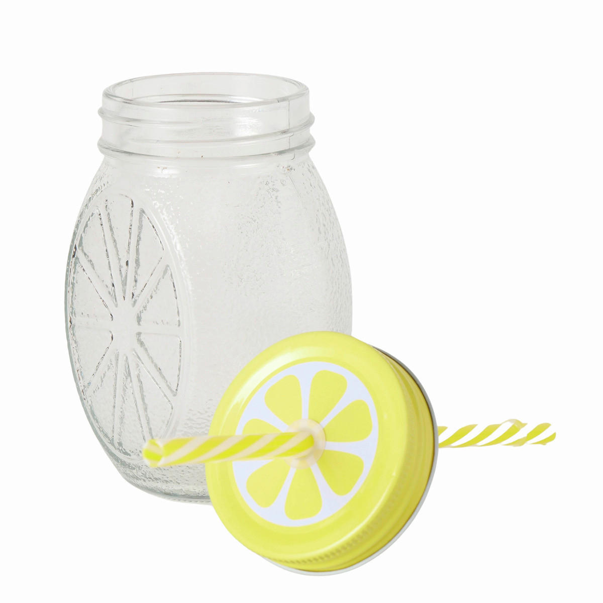 TRINKHALMBECHER  - Transparent/Gelb, LIFESTYLE, Glas/Textil (9,5/7,4/23,8cm)