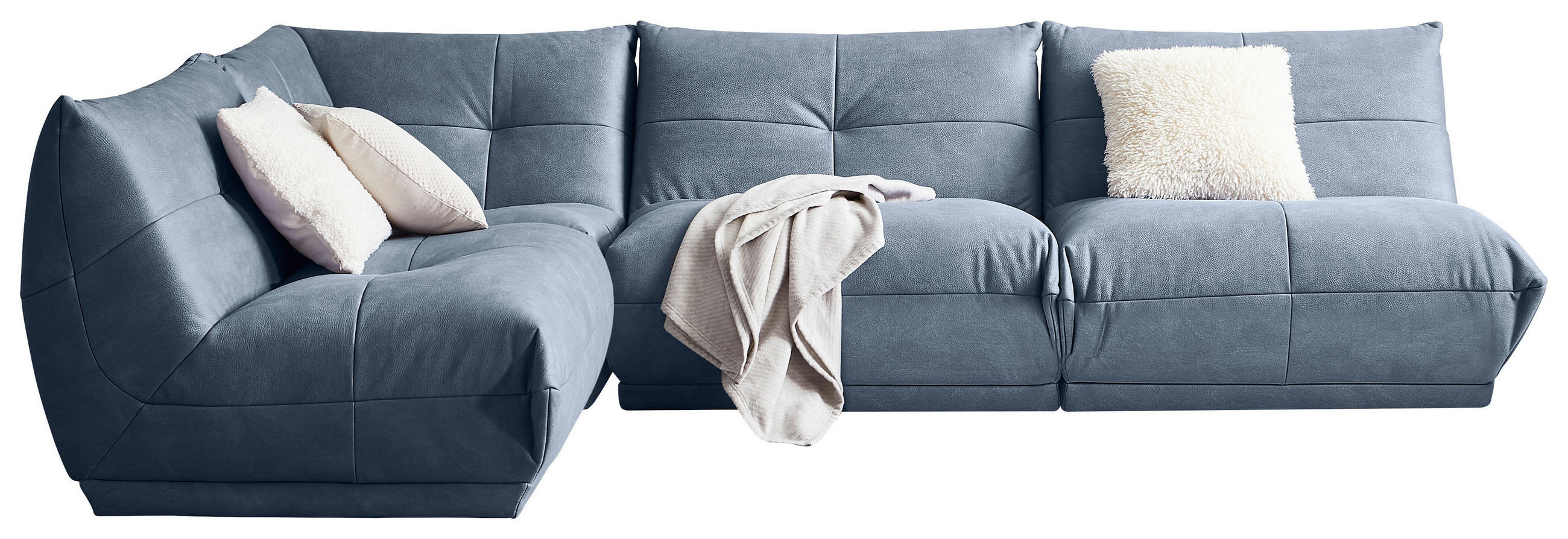 ECKSOFA in Lederlook Blaugrau - Blaugrau, Trend, Textil (210/315cm) - Livetastic