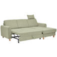 ECKSOFA Hellgrün Flachgewebe Bettkasten, Schlaffunktion, Rücken echt, Kopfstütze, Liegefläche im Originalstoff  - Buchefarben/Hellgrün, KONVENTIONELL, Holz/Textil (241/166cm) - Carryhome