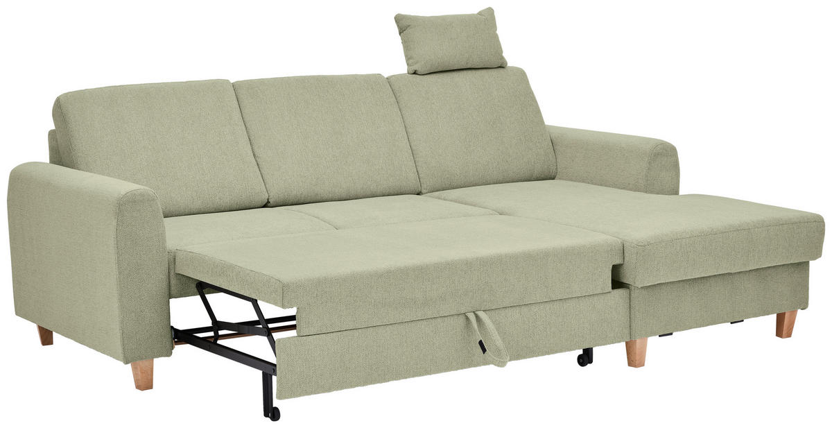 ECKSOFA Hellgrün Flachgewebe  - Buchefarben/Hellgrün, KONVENTIONELL, Holz/Textil (241/166cm) - Carryhome