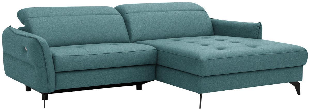 ECKSOFA Flachgewebe Petrol  - Petrol/Schwarz, Design, Textil/Metall (246/175cm) - Celina