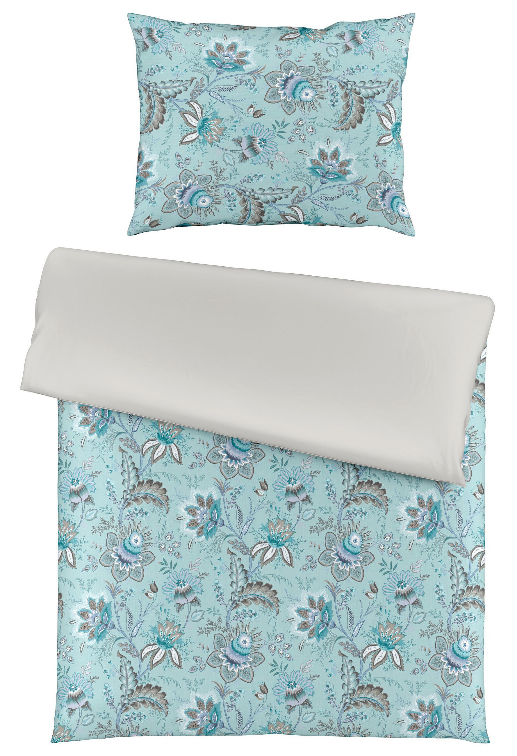 BETTWÄSCHE Makosatin 140/200 cm  - Türkis/Greige, Basics, Textil (140/200cm) - Fleuresse