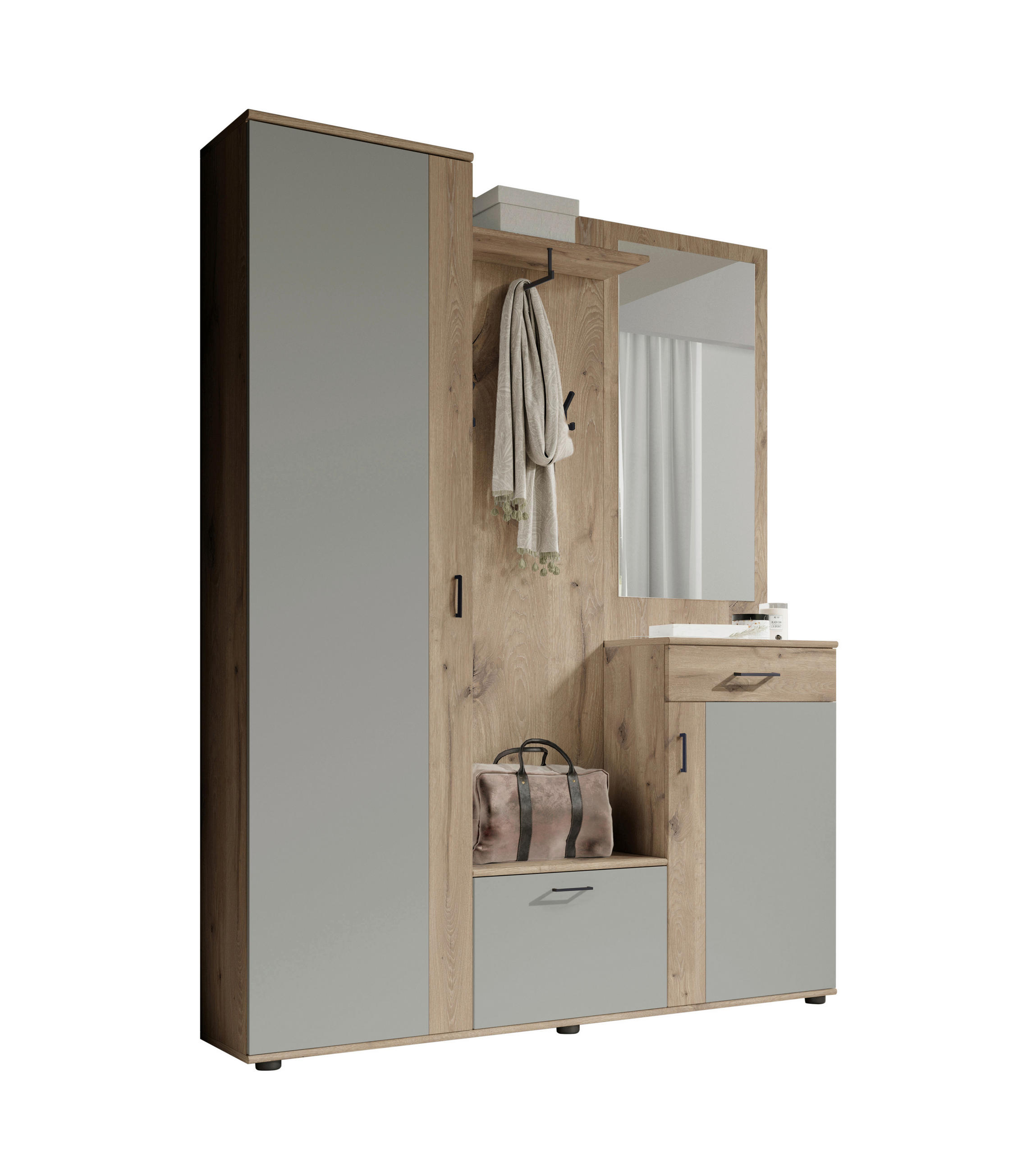SISTEM ZA PREDSOBLJE  siva, boja hrasta  - siva/boja hrasta, Osnovno, pločasti materijal (145/184/29cm) - MID.YOU