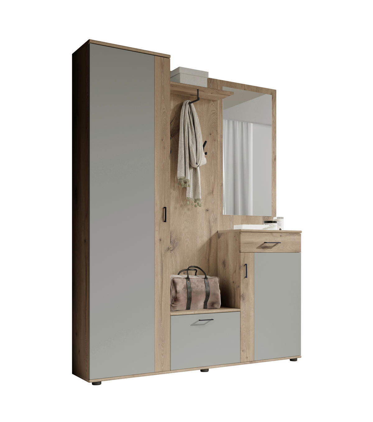 SISTEM ZA PREDSOBLJE  siva, boja hrasta  - siva/boja hrasta, Osnovno, pločasti materijal (145/184/29cm) - MID.YOU