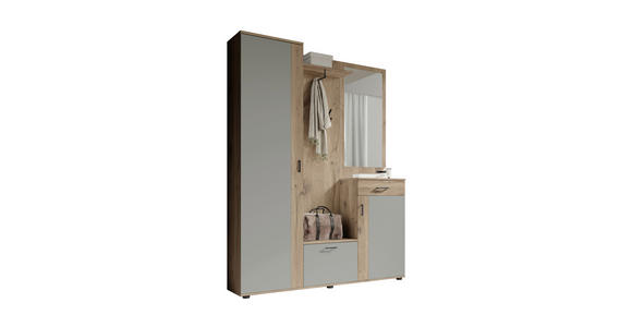 GARDEROBE 6-teilig in 145/184/29 cm - Eichefarben/Grau, Basics, Holzwerkstoff (145/184/29cm) - Carryhome