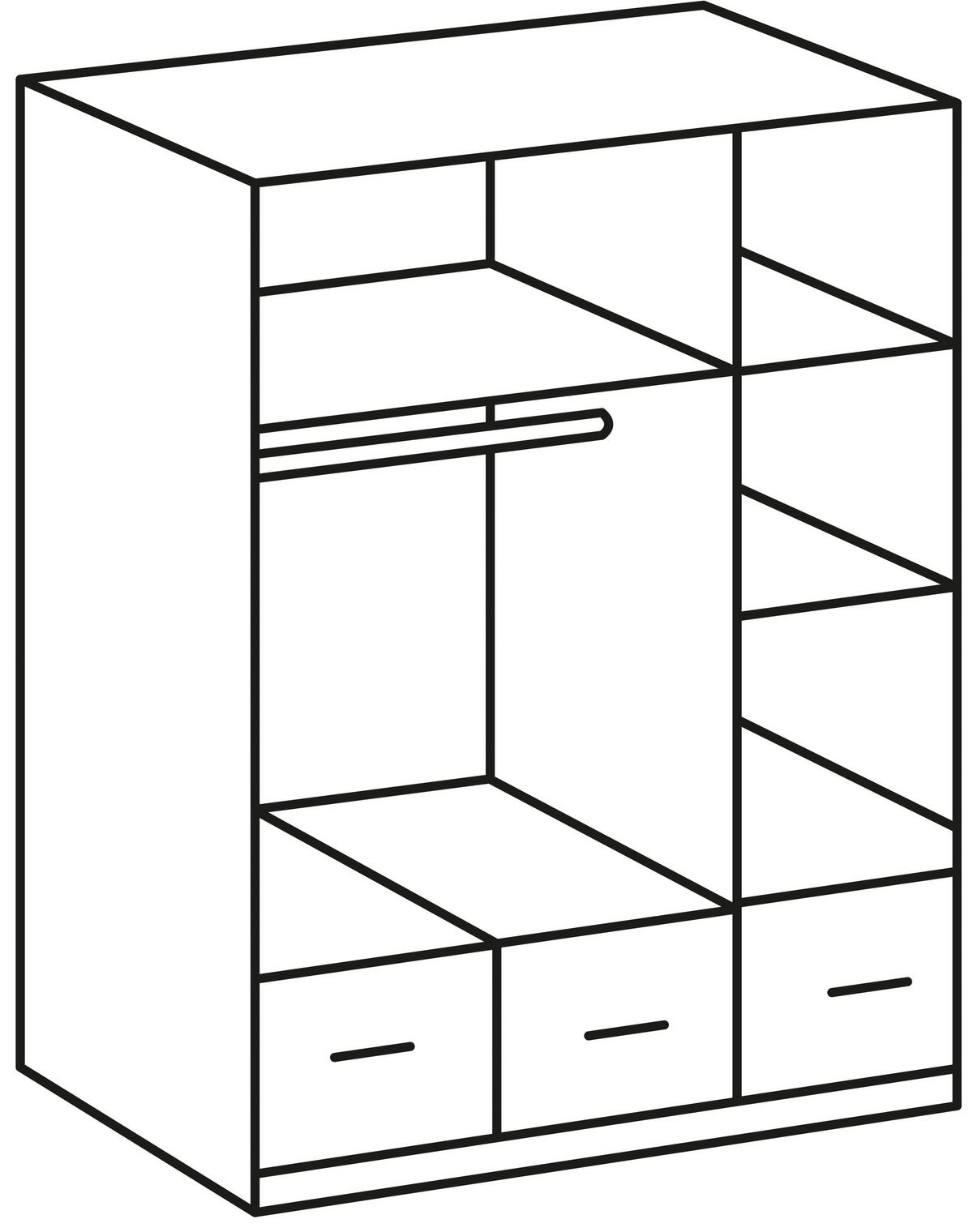 GARDEROB MED GÅNGJÄRN 135/199,5/58 cm 3-dörrar - aluminiumfärg/ekfärgad, Klassisk, metall/trämaterial (135/199,5/58cm) - MID.YOU