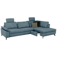 ECKSOFA in Cord, Velours Petrol  - Petrol/Schwarz, Design, Textil/Metall (291/197cm) - Beldomo Style