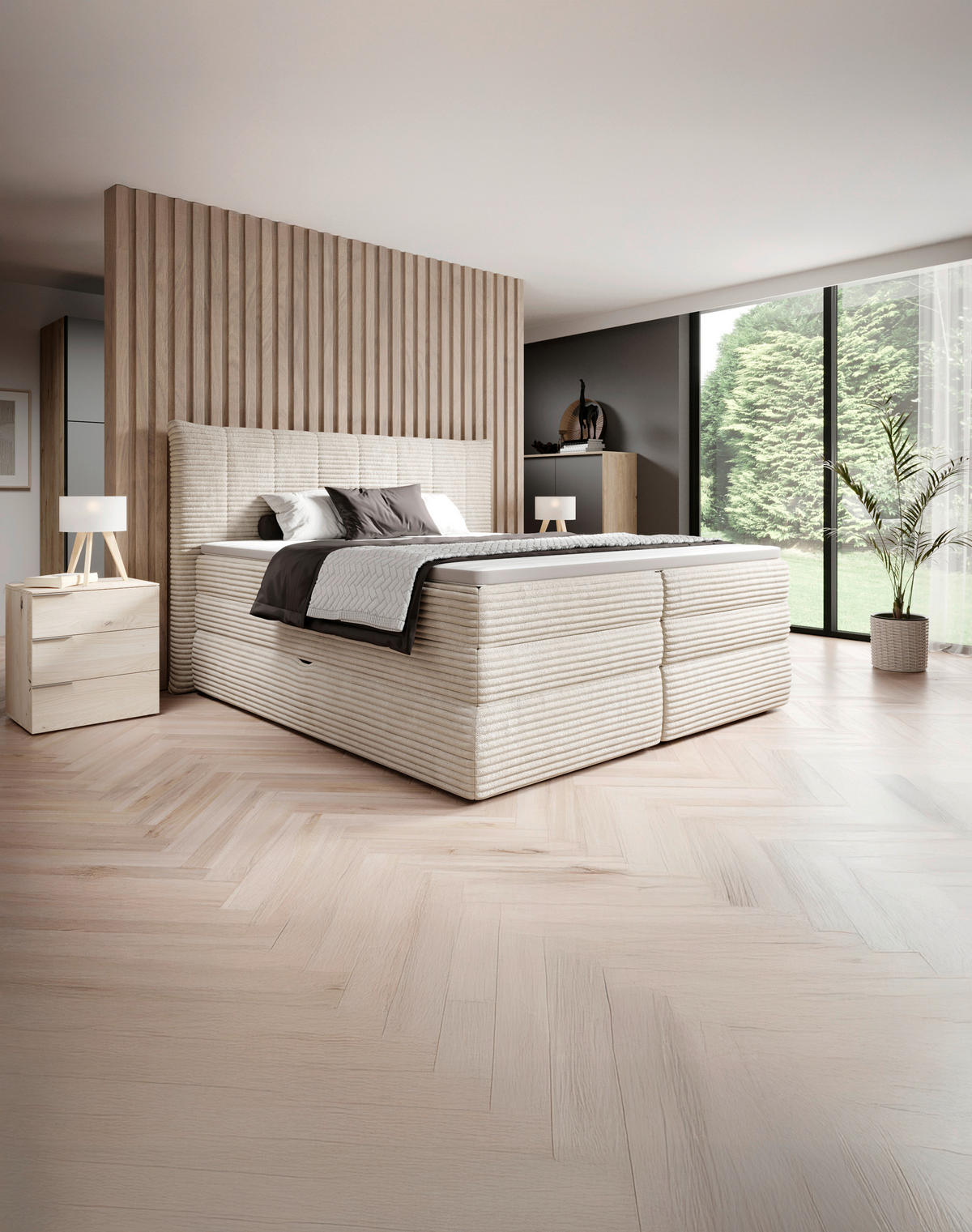 BOXSPRINGBETT 180/200 cm  in Beige  - Beige/Schwarz, Design, Kunststoff/Textil (180/200cm) - Esposa
