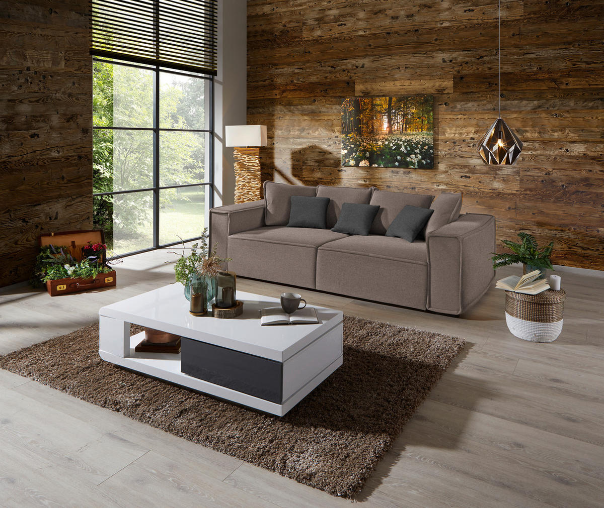 BIGSOFA in Taupe, Dunkelgrau  - Taupe/Dunkelgrau, MODERN, Holz/Textil (244/62/117cm) - Luca Bessoni