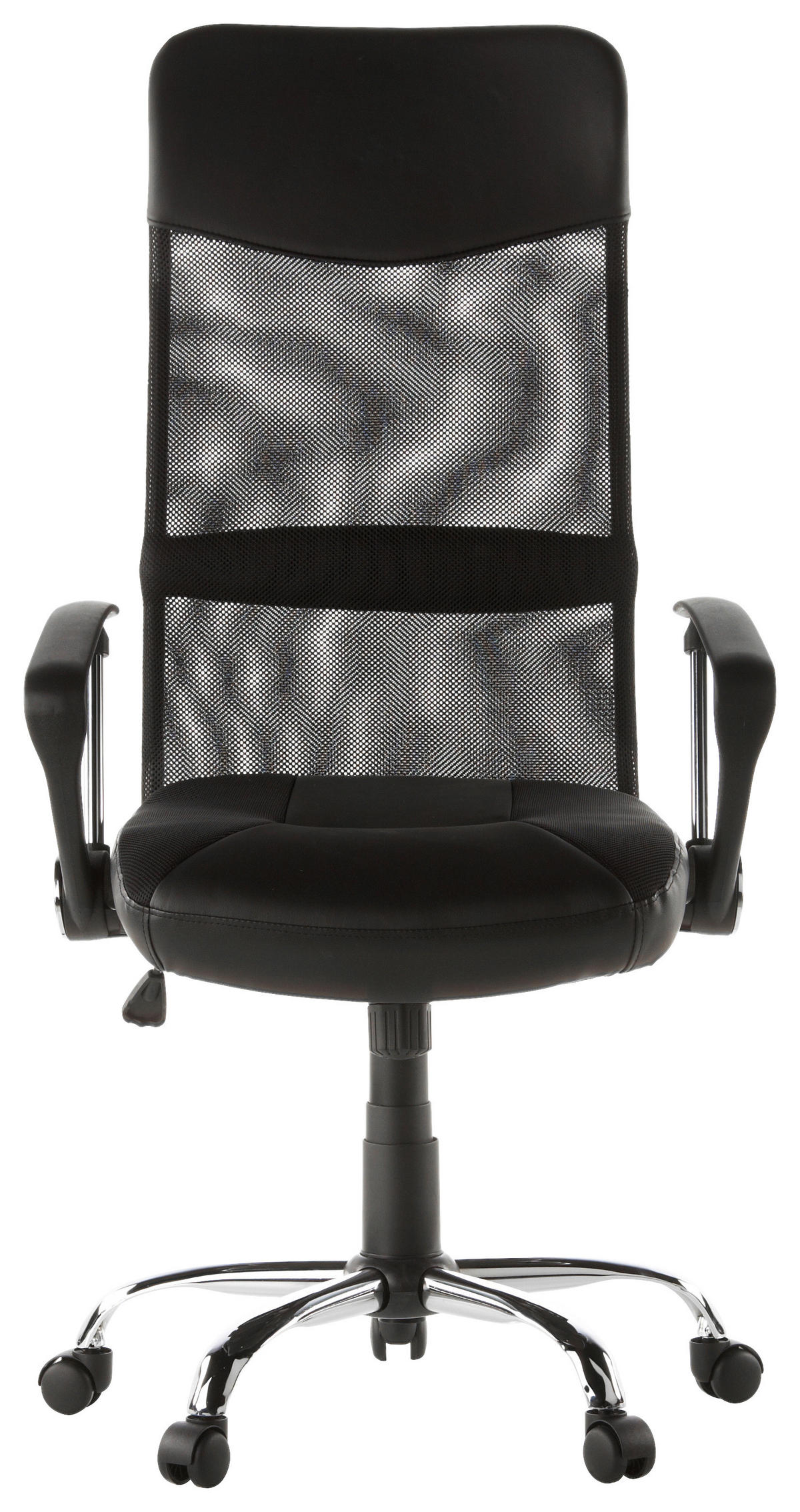 DREHSTUHL Lederlook, Netzbespannung Schwarz, Chromfarben  - Chromfarben/Schwarz, MODERN, Kunststoff/Textil (60/122/52cm) - MID.YOU