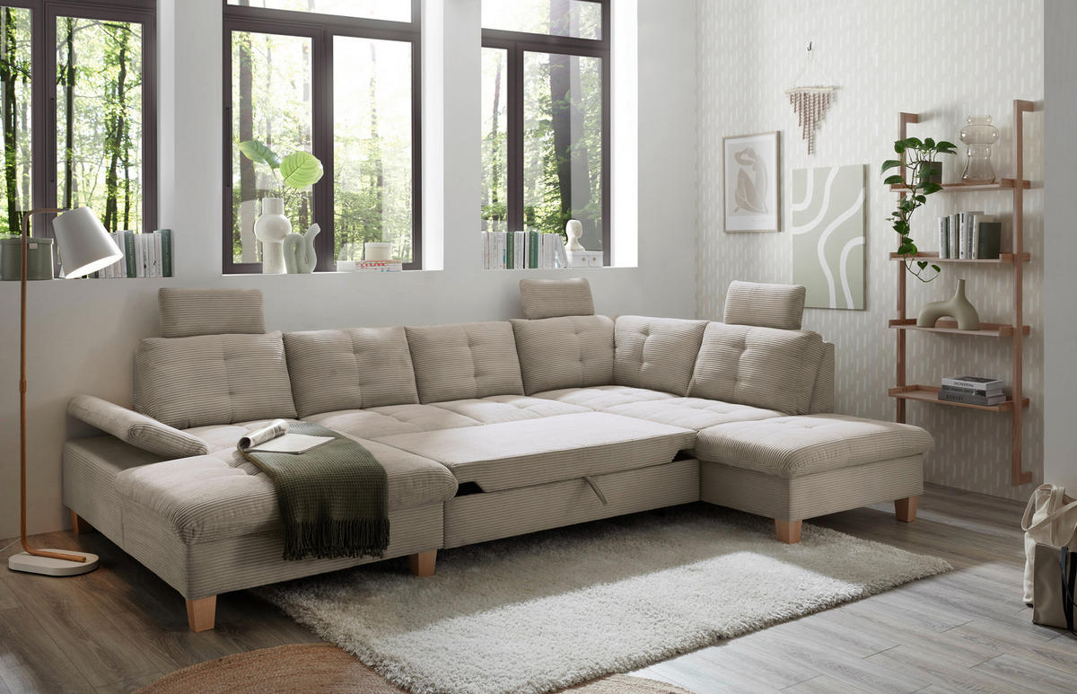 WOHNLANDSCHAFT Grau Cord  - Eichefarben/Grau, KONVENTIONELL, Holz/Textil (170/324/220cm) - MID.YOU