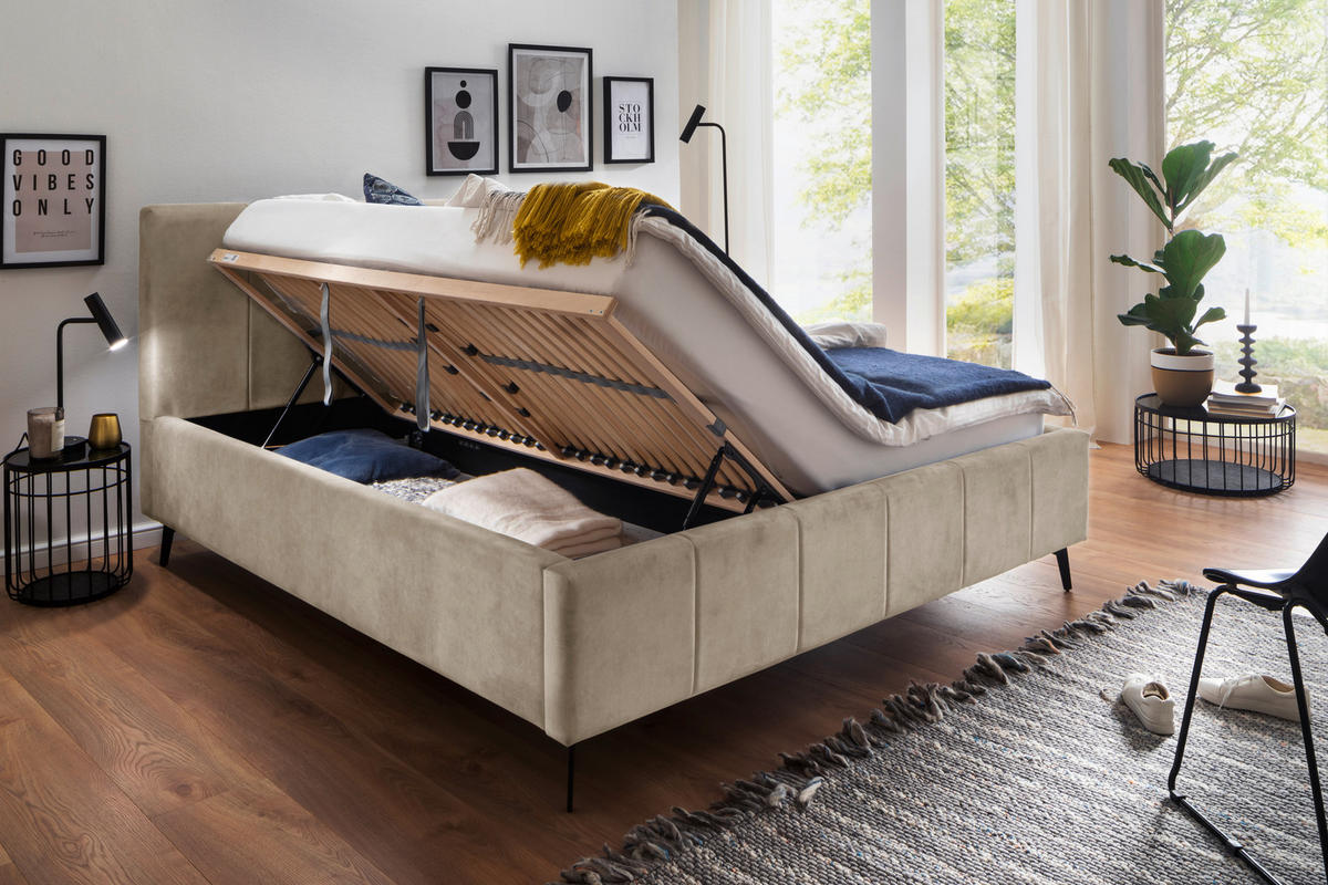 POLSTERBETT 180/200 cm  in Beige  - Weiss/Birkefarben, Konventionell, Holz/Textil (180/200cm) - Boxxx
