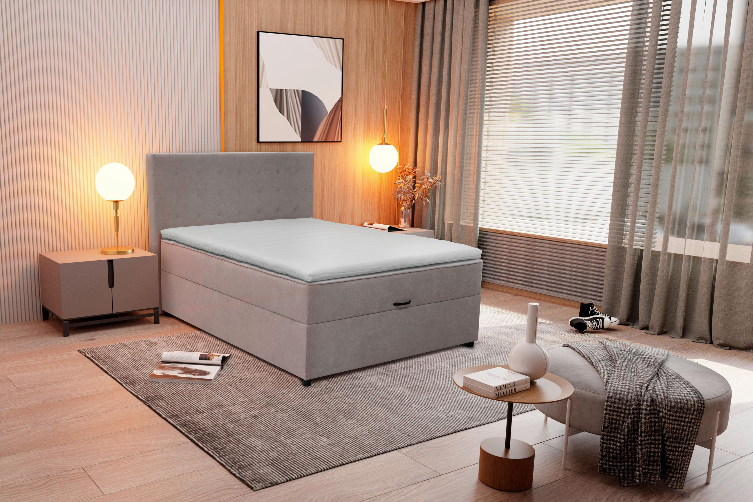 BOXBETT 160/200 cm  in Grau  - Schwarz/Grau, KONVENTIONELL, Kunststoff/Textil (160/200cm) - Moderano