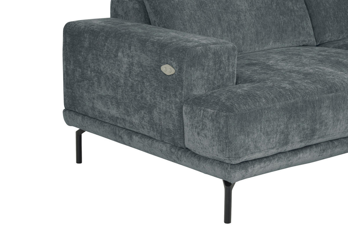 ECKSOFA Grau Chenille Kopfteilverstellung, Sitztiefenverstellung  - Schwarz/Grau, Design, Textil/Metall (307/243cm) - Xora