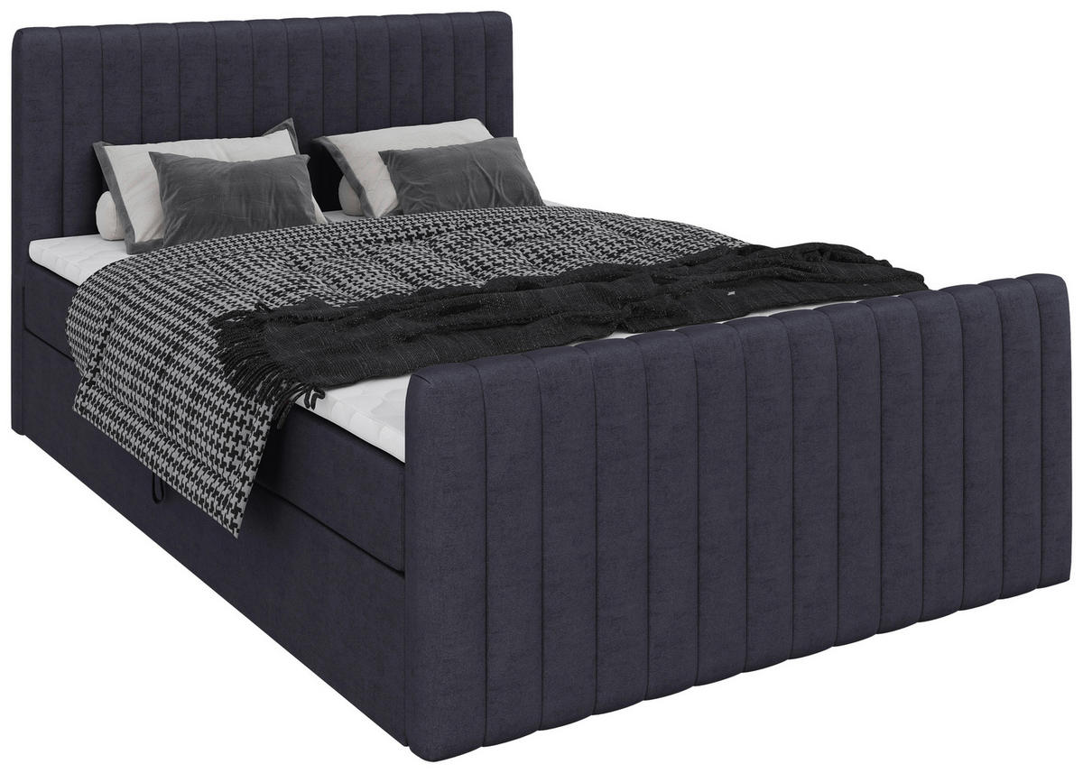 BOXBETT 140/200 cm,  in Graphitfarben, gepolstertes Kopfteil, Bettkasten, Topper, Matratzen, H3 + H3 = fest  - Schwarz/Graphitfarben, Basics, Kunststoff/Textil (140/200cm) - Chameo