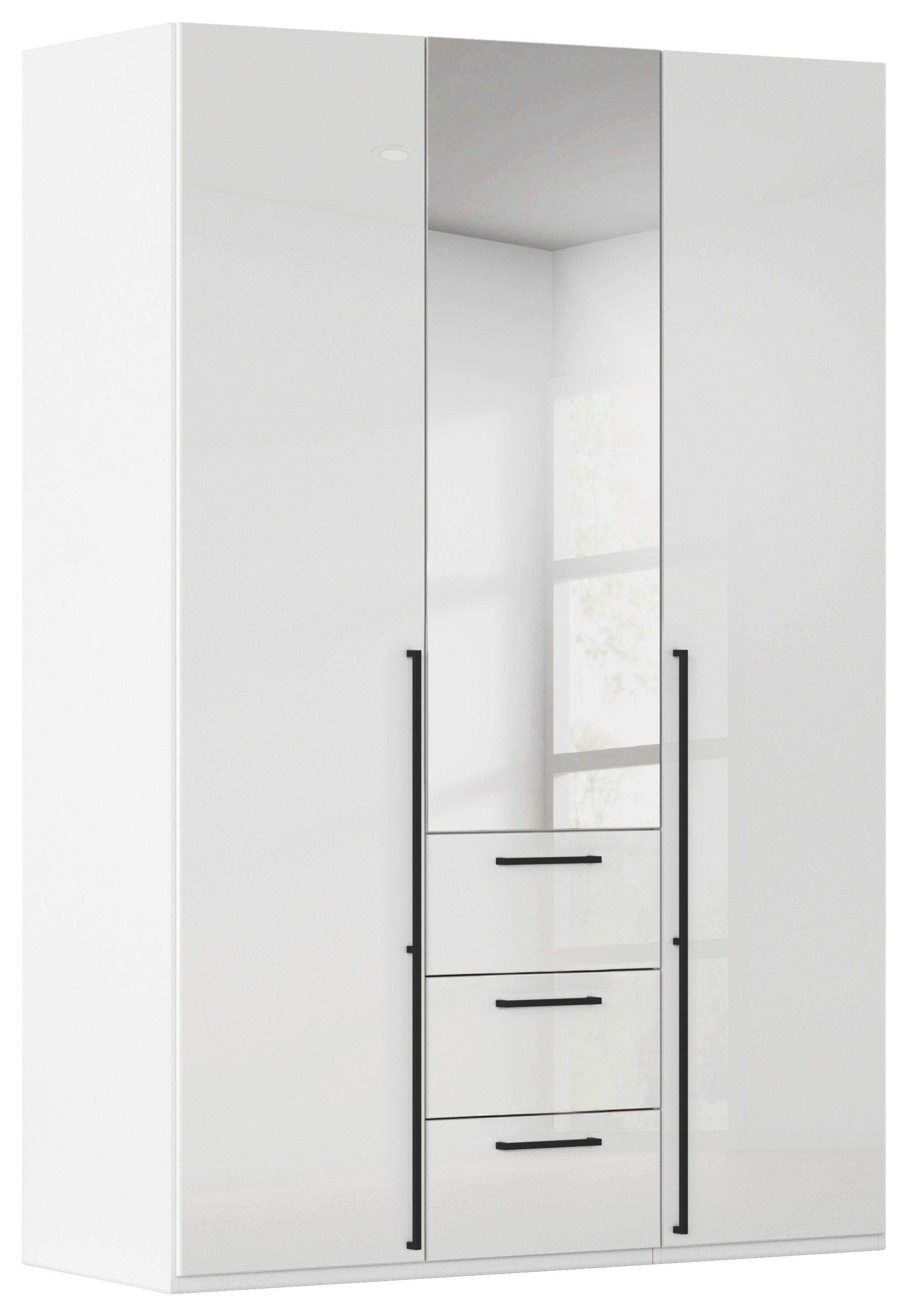 DREHTÜRENSCHRANK 151/223/61 cm,  in Weiß, Weiß Hochglanz, 3-türig  - Chromfarben/Weiß Hochglanz, Basics, Glas/Holzwerkstoff (151/223/61cm) - Novel