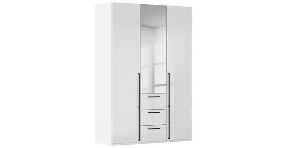 DREHTÜRENSCHRANK 151/235/61 cm,  in Weiß, Weiß Hochglanz, 3-türig  - Weiß Hochglanz/Schwarz, Basics, Glas/Holzwerkstoff (151/235/61cm) - Novel