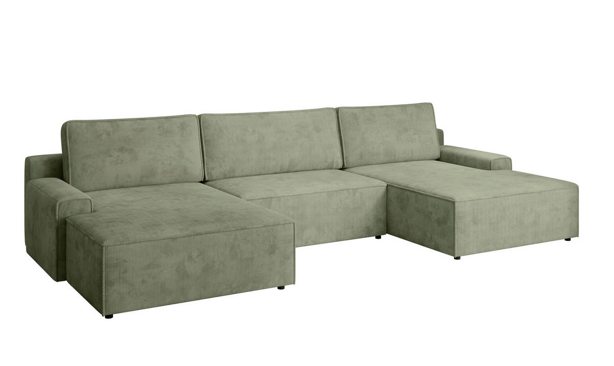 WOHNLANDSCHAFT Cord Grün  - Schwarz/Grün, Modern, Kunststoff/Textil (168/333/168cm) - Trendmanufaktur