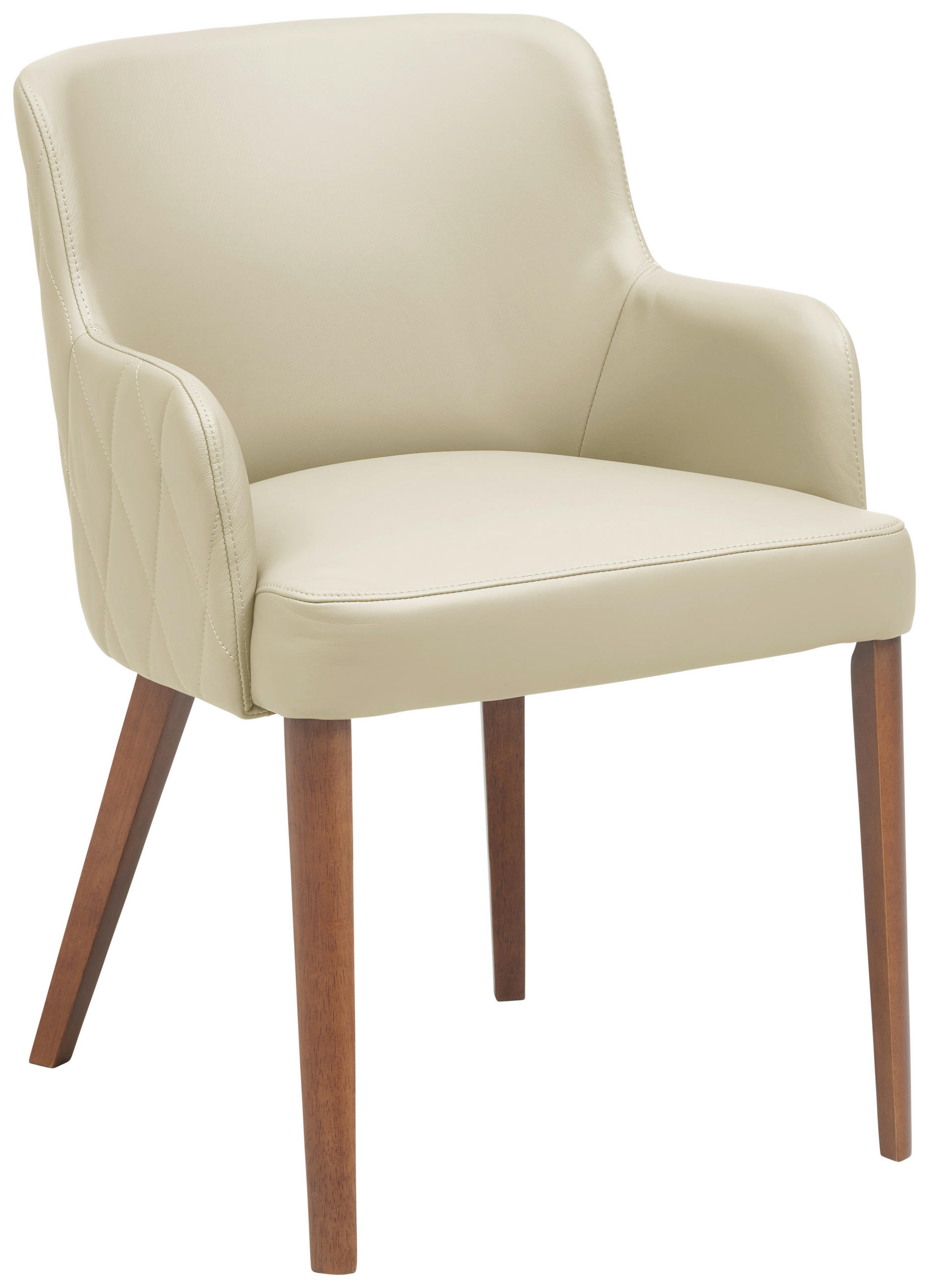 Livetastic Armlehnstuhl Echtleder Beige Nussbaum, Beige, Greige 57x81x60 cm