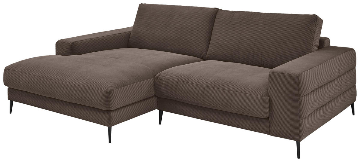 ECKSOFA in Feincord Braun  - Schwarz/Braun, Design, Textil/Metall (177/253cm) - Dieter Knoll