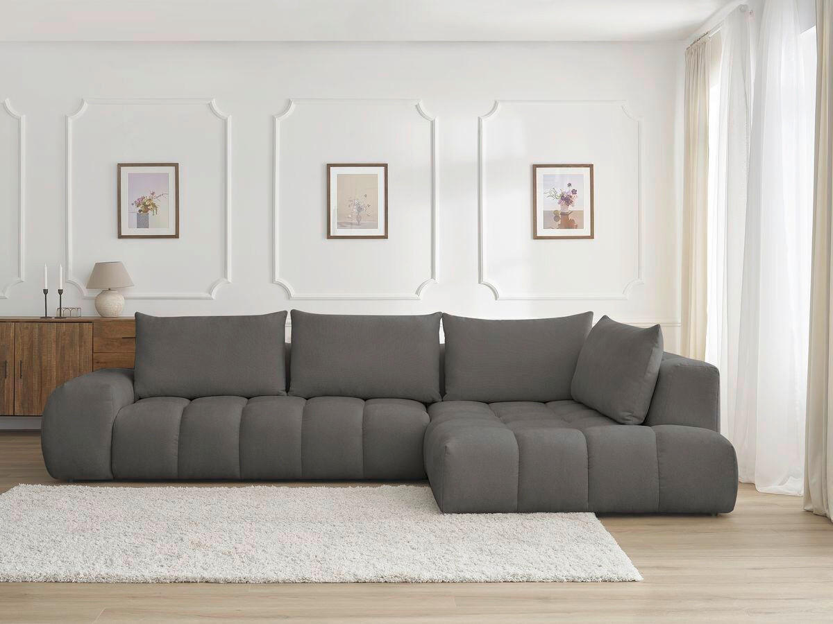 ECKSOFA Ottomane rechts  EVEREST Dunkelgrau Struktur  - Dunkelgrau/Schwarz, MODERN, Kunststoff/Textil (352/210cm) - Livetastic