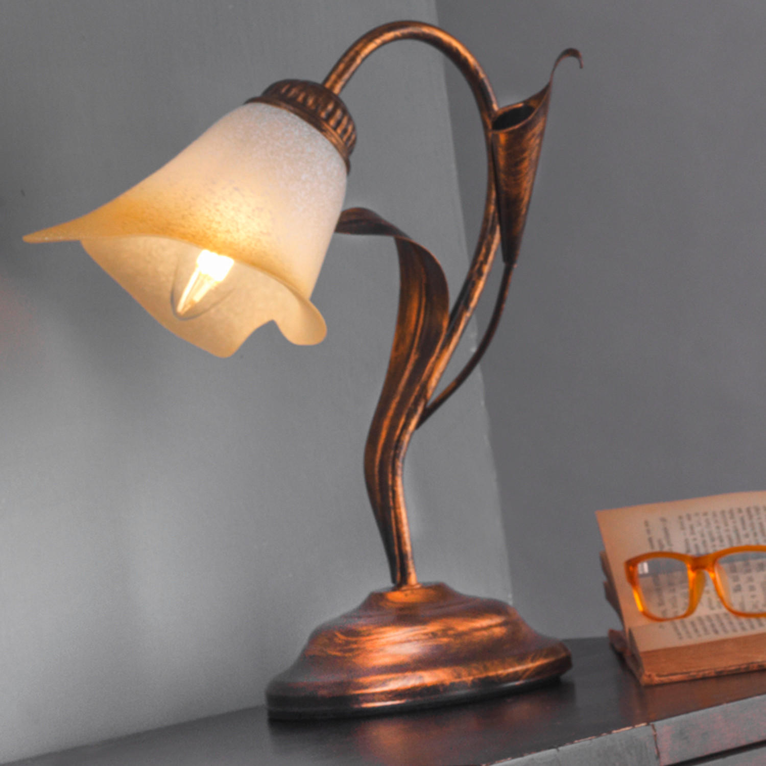 TISCHLEUCHTE 25/31 cm   - Bronzefarben/Weiß, Natur, Metall (25/31cm)