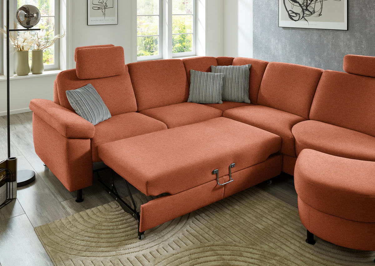 ECKSOFA Flachgewebe Rostfarben  - Rostfarben/Schwarz, Konventionell, Textil/Metall (248/252cm) - Beldomo Comfort