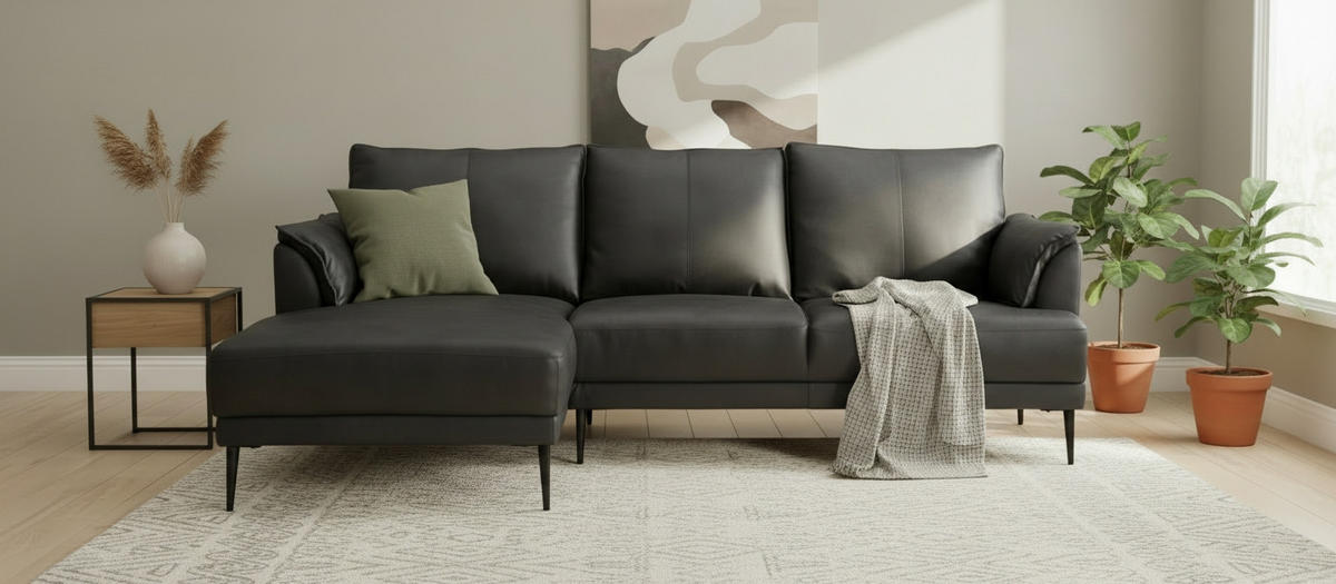 Colțar, piele, negru - negru, Design, metal/textil (153/233cm) - Livetastic