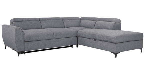 ECKSOFA Dunkelgrau Velours  inkl. Bettkasten, Schlaffunktion, Rücken echt, Kopfteilverstellung, Liegefläche im Originalstoff  - Dunkelgrau/Schwarz, KONVENTIONELL, Textil/Metall (255/217cm) - Carryhome